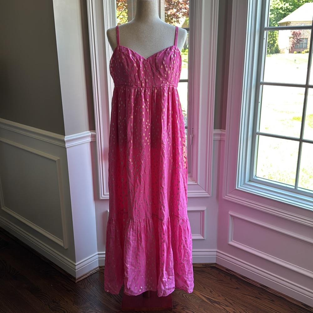 Lilly Pulitzer Pink Maxi Dress with Gold Foil Accents